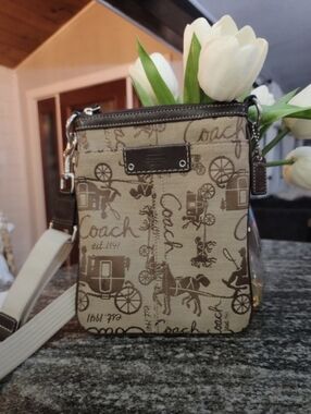 Coach Beige Signature Canvas Crossbody Bag-9×6.5